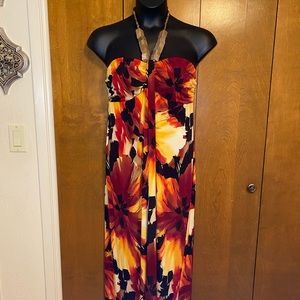 Tropical Red, Orange and Black Maxi Dress